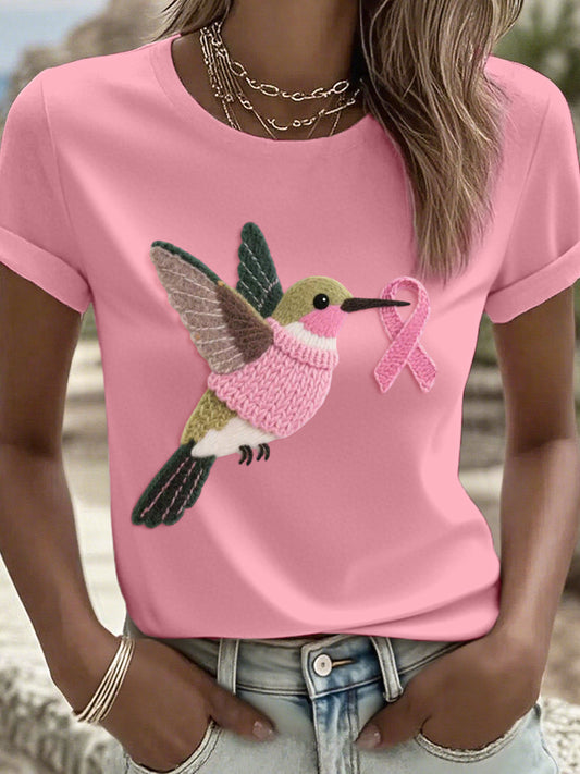 Frauen Filz Kunst Kolibri Muster T-Shirt