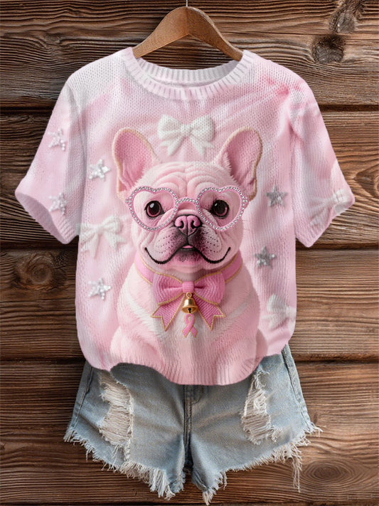 Frauen Rosa Hund Rosa Band Brustkrebs Sensi bilisierung T-Shirt