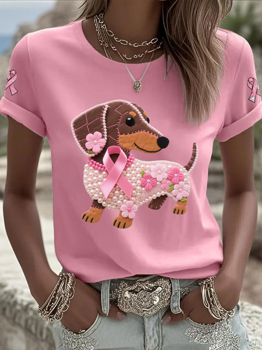 Damen-T-Shirt mit rosa Farbband druck