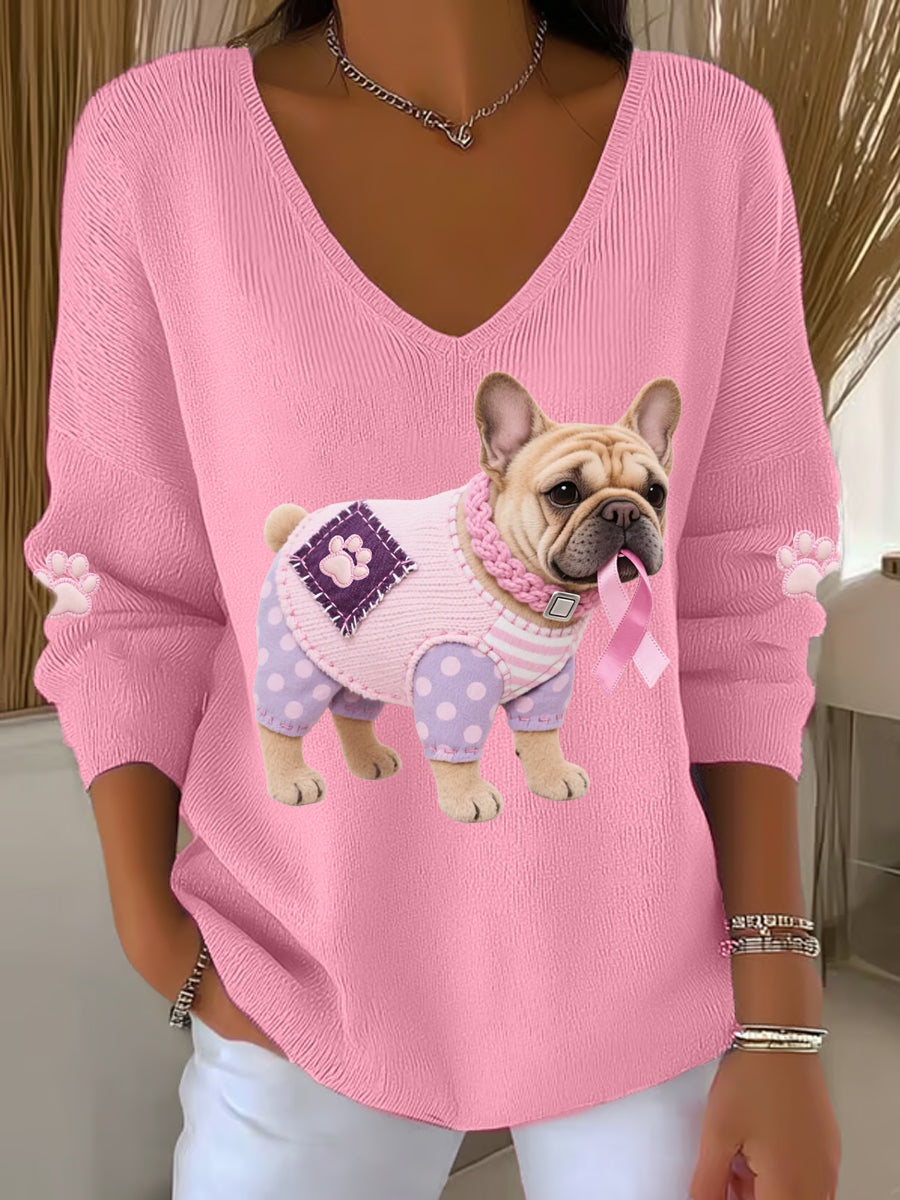 Frauen Rosa Hund Rosa Band Brustkrebs Sensi bilisierung Unterstützung Langarm-Top