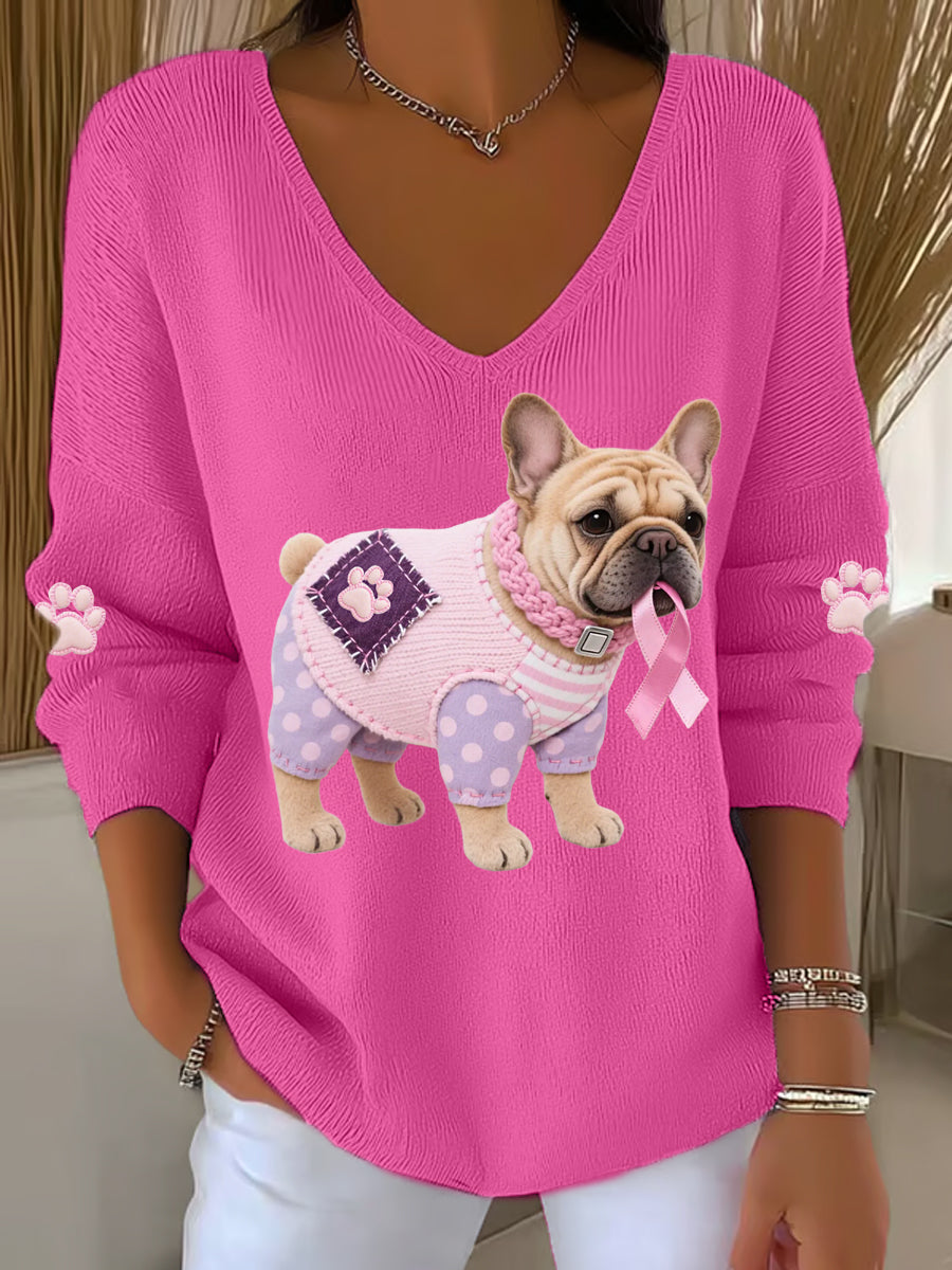 Frauen Rosa Hund Rosa Band Brustkrebs Sensi bilisierung Unterstützung Langarm-Top