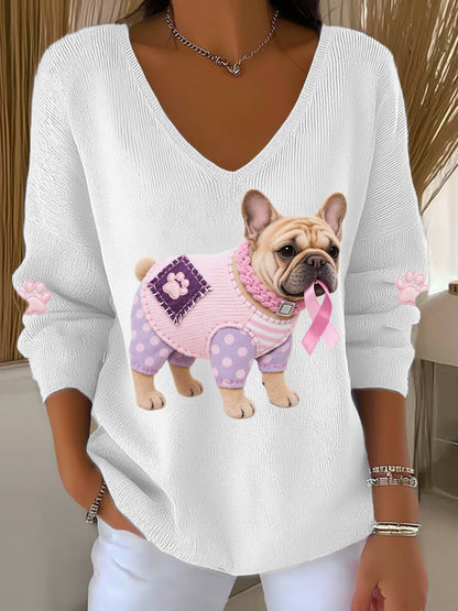 Frauen Rosa Hund Rosa Band Brustkrebs Sensi bilisierung Unterstützung Langarm-Top