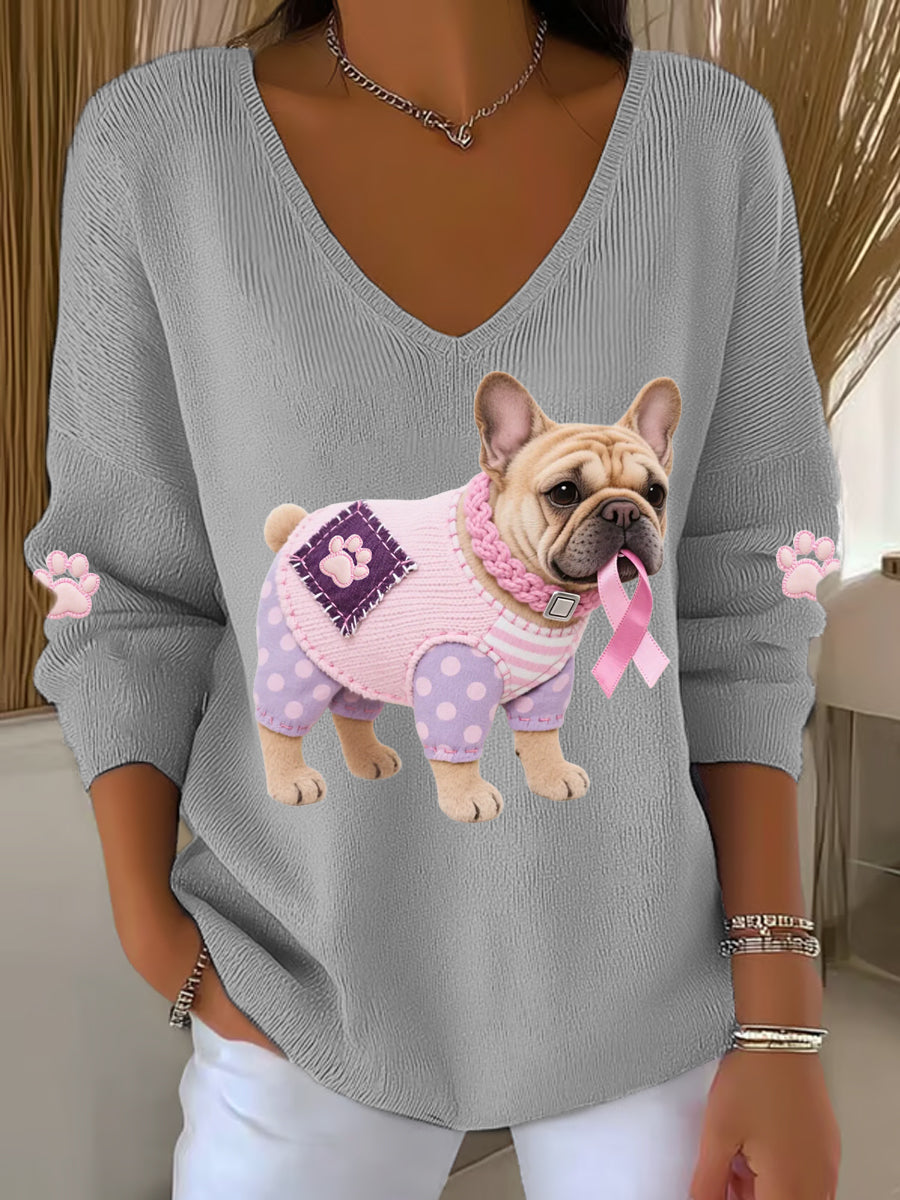 Frauen Rosa Hund Rosa Band Brustkrebs Sensi bilisierung Unterstützung Langarm-Top