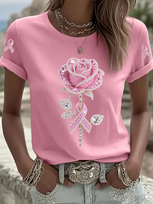 Damen-T-Shirt mit rosa Blumen druck lässig