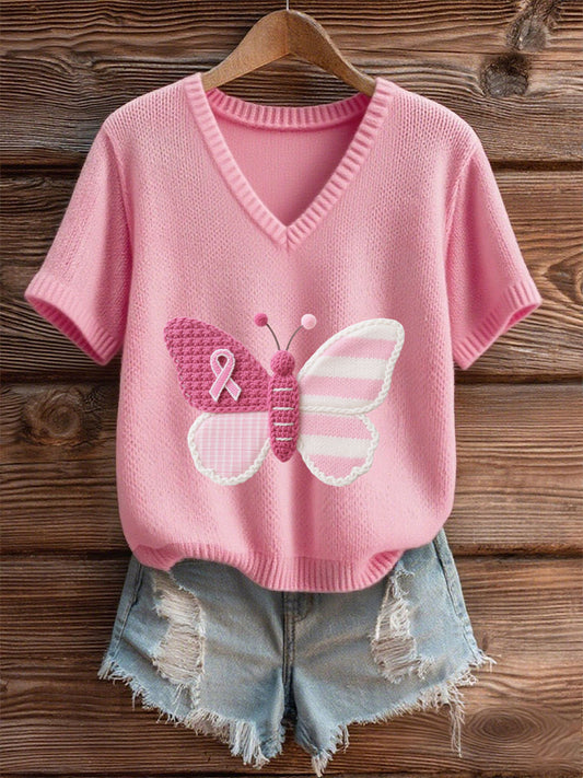 Frauen Rosa Brustkrebs Bewusstsein Schmetterling T-Shirt