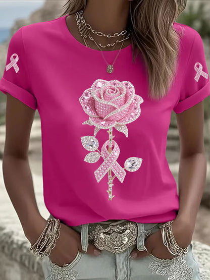 Damen-T-Shirt mit rosa Blumen druck lässig