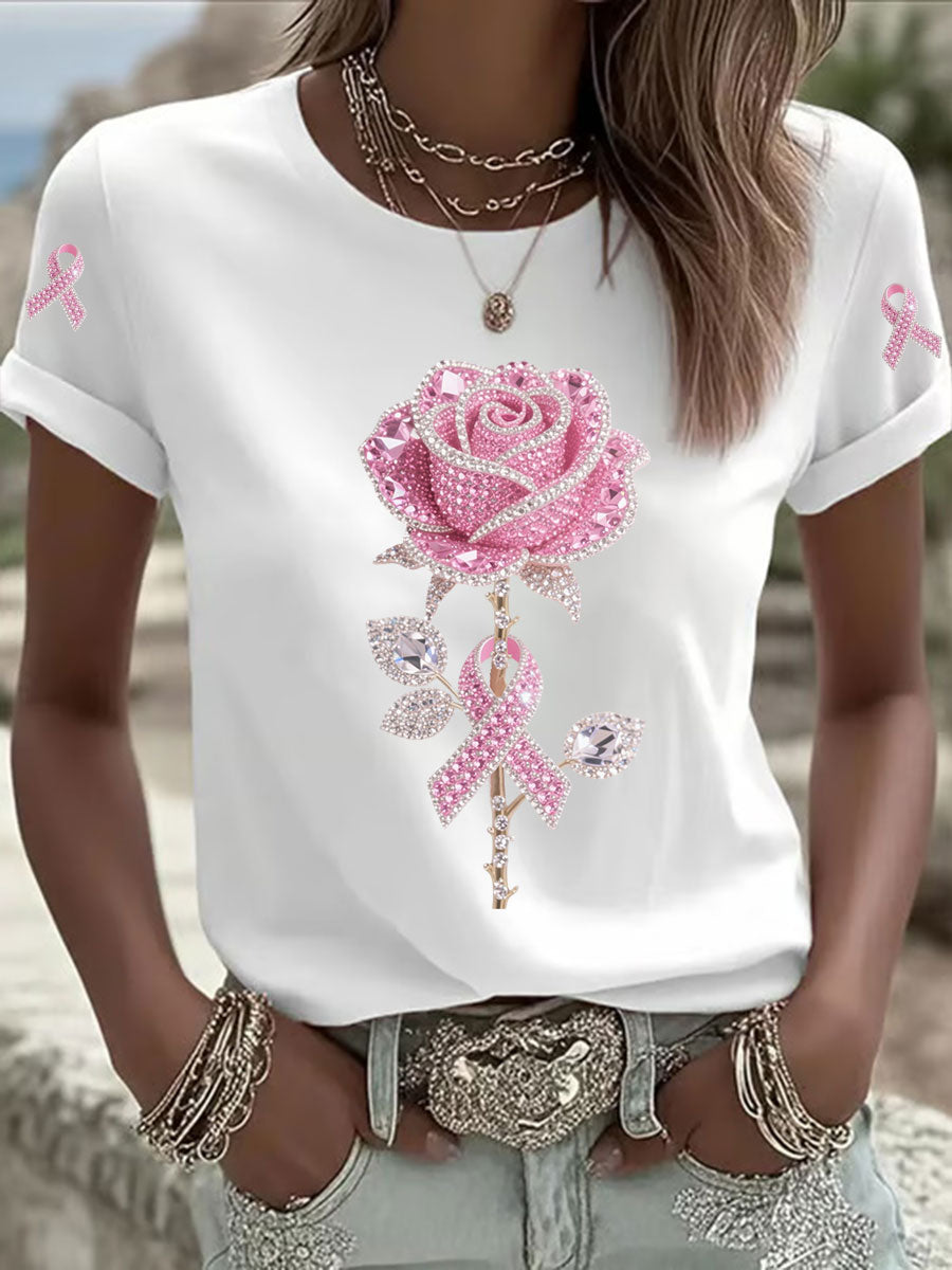 Damen-T-Shirt mit rosa Blumen druck lässig