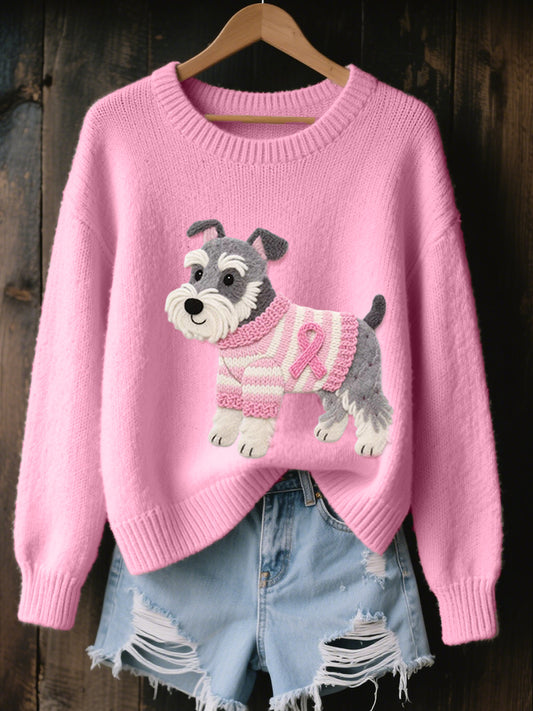 Damen Filz Kunst Schnauzer Hunde muster Gemütlicher Strick pullover