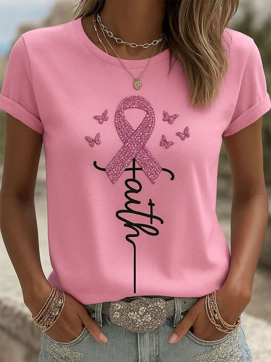 Damen-T-Shirt mit rosa Farbband druck