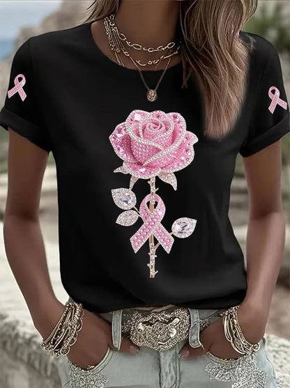 Damen-T-Shirt mit rosa Blumen druck lässig