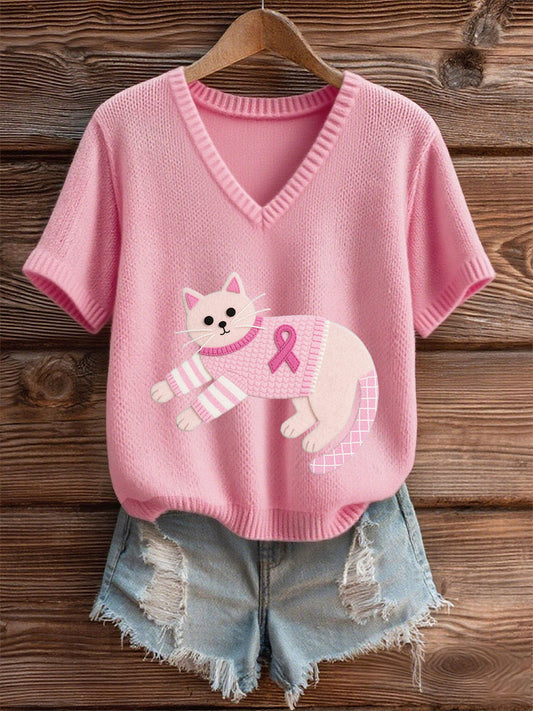 Frauen Rosa Brustkrebs Bewusstsein Kätzchen T-Shirt