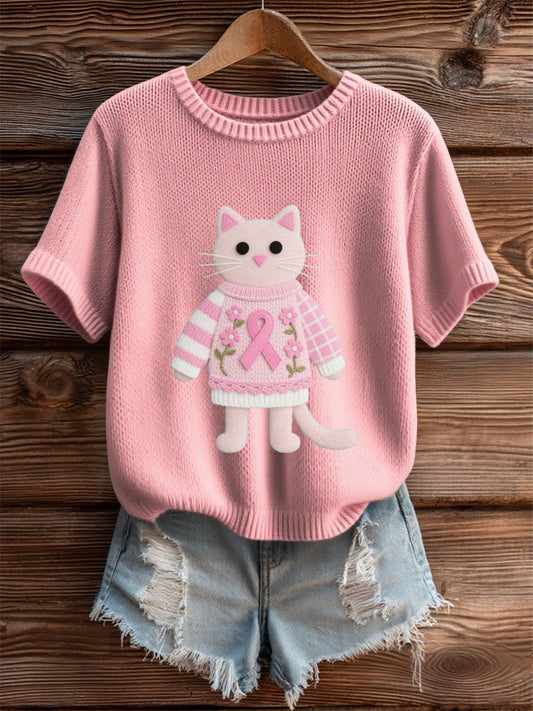 Frauen Rosa Brustkrebs Bewusstsein Kätzchen T-Shirt
