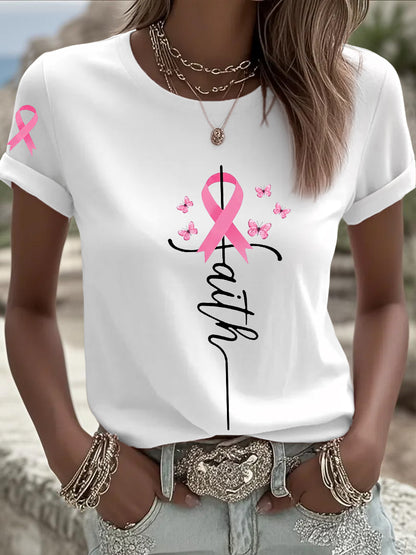 Frauen Brustkrebs Bewusstsein Pink Ribbon Faith Kurzarm T-Shirt