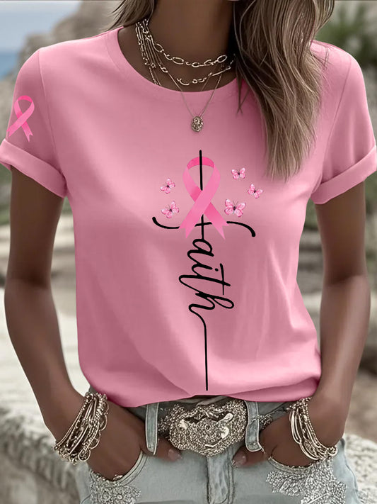 Frauen Brustkrebs Bewusstsein Pink Ribbon Faith Kurzarm T-Shirt
