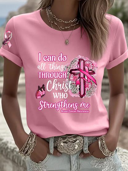 Frauen Brustkrebs Bewusstsein Pink Ribbon Faith Kreuz Kurzarm T-Shirt