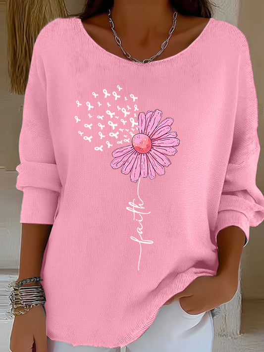 Frauen Rosa Band Sonnenblume Glaubens druck Brustkrebs Sensi bilisierung Unterstützung Langarm Top