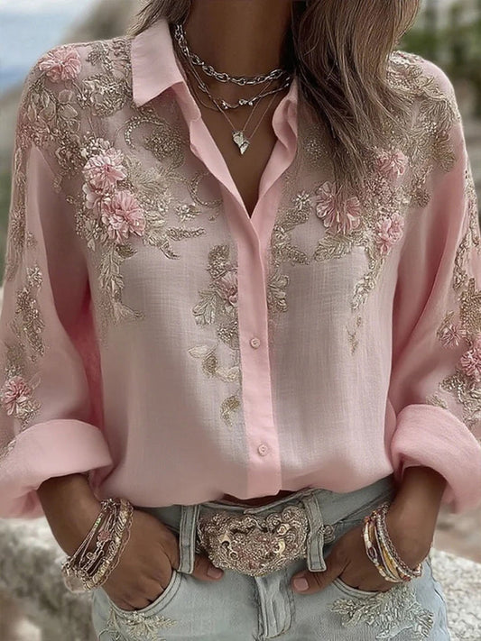 Damen-Casual-Shirt mit rosa Blumen druck