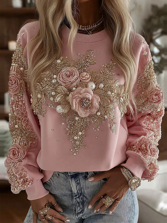 Damen-Sweatshirt mit rosa Blumen druck lässig