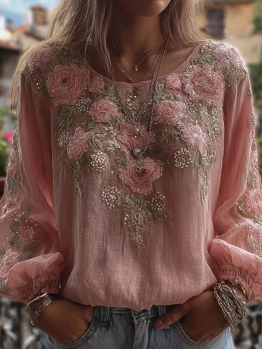 Damen-T-Shirt mit rosa Blumen druck lässig