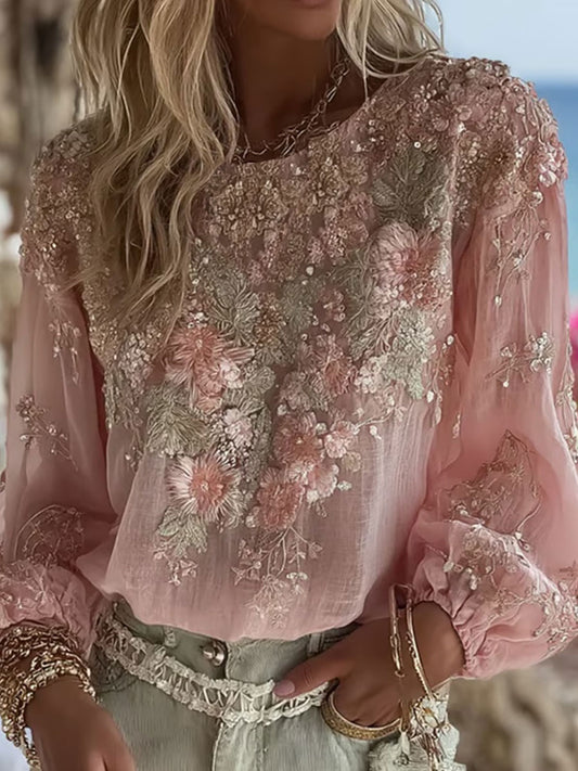 Damen-T-Shirt mit rosa Blumen druck lässig