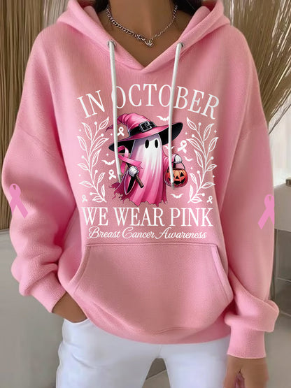 Frauen im Oktober Wir tragen Rosa Halloween Pink Ghost Print Brustkrebs Bewusstsein Hoodie