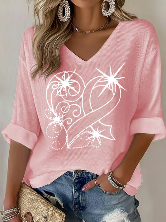 Frauen Brustkrebs Bewusstsein Rosa Band Print Casual T-Shirt