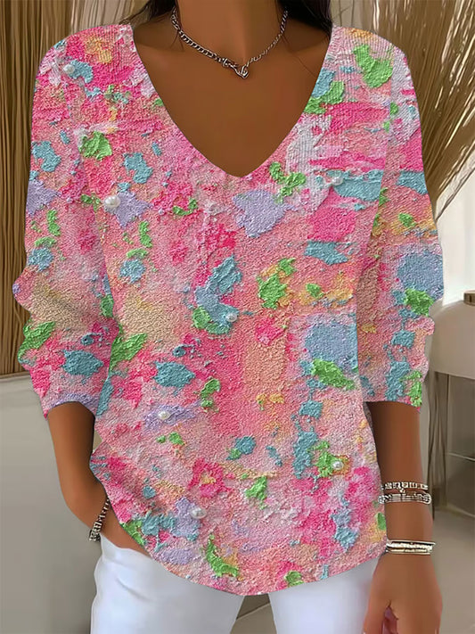 Damen Rosa Kunstdruck Casual Top