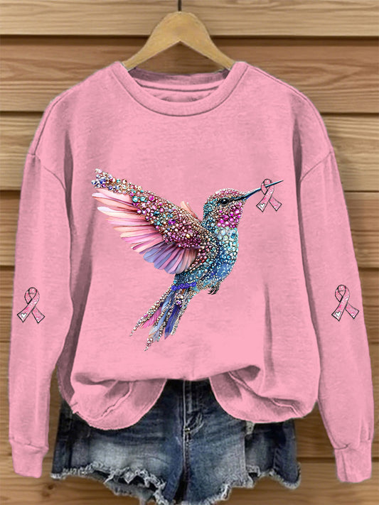Damen-Sweatshirt mit rosa Farbband druck