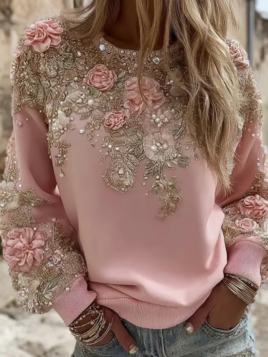 Damen-Sweatshirt mit rosa Blumen druck lässig