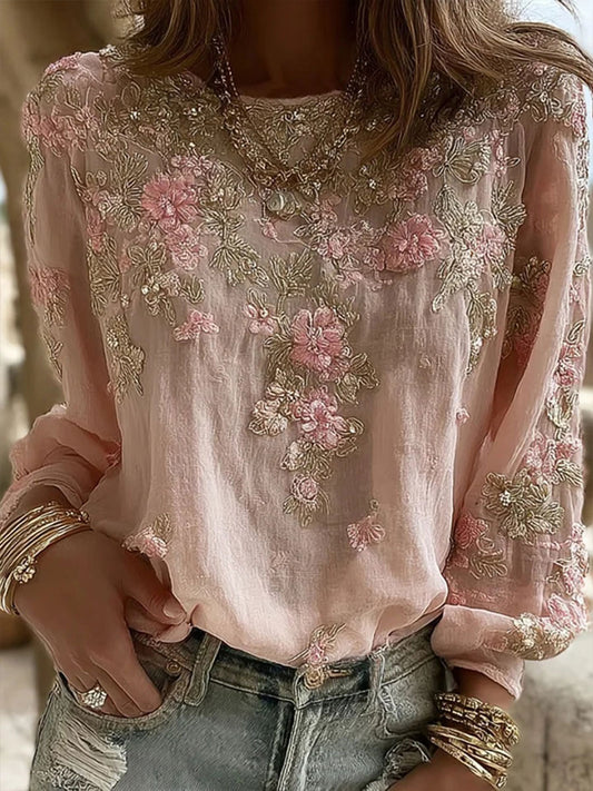 Damen-T-Shirt mit rosa Blumen druck lässig
