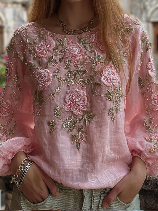 Damen-T-Shirt mit rosa Blumen druck lässig