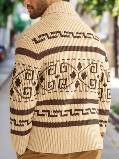 Herren Winter Retro indische Kultur Geometrisches Muster Schal Kragen Reiß verschluss Pullover Strickjacke