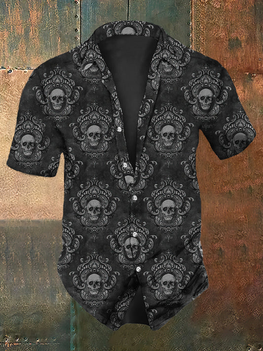 Herren Retro-Skull-Print im dunklen Stil Casual Vintage-Shirt