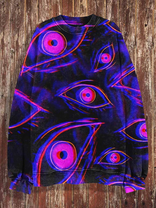 Unisex 3D Magic Eyes Print Halloween Crew Neck Casual Sweatshirt