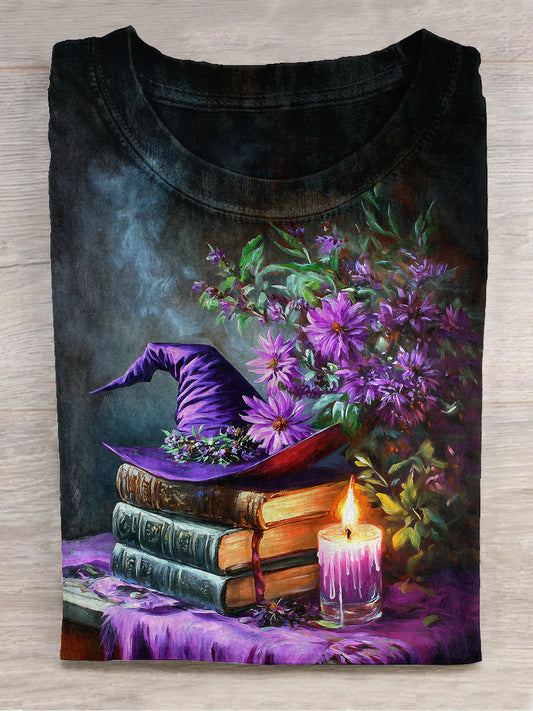 Magisches Buch Hexe Kunstdruck Unisex Rundhals Kurzarm lässig T-Shirt