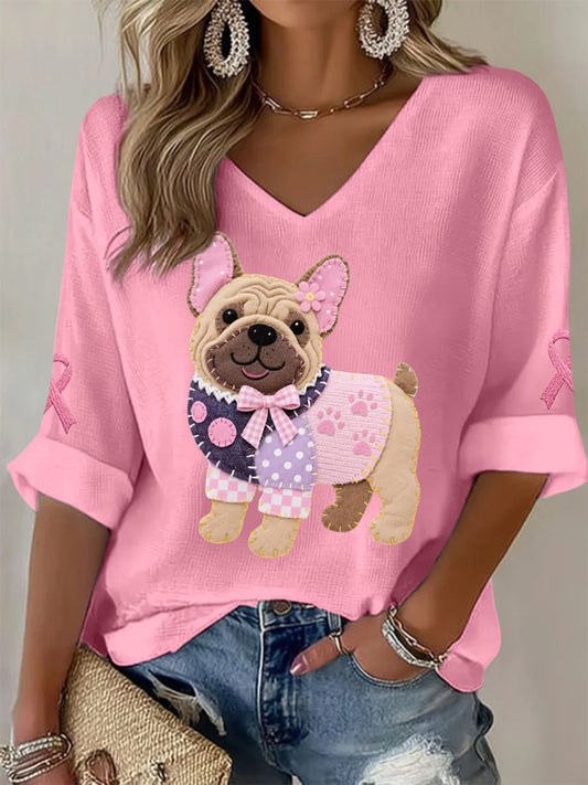 Frauen Rosa Hund Rosa Band Brustkrebs Sensi bilisierung Unterstützung Langarm-Top