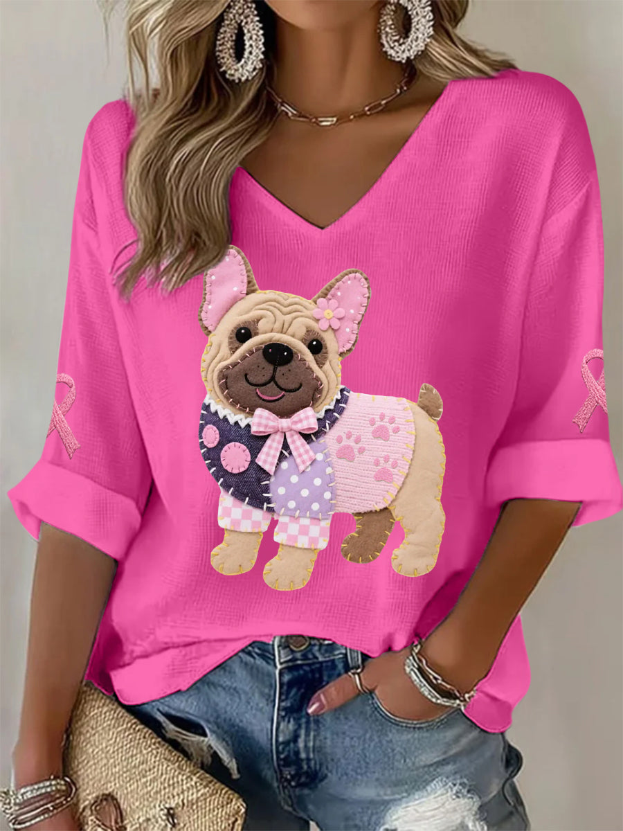 Frauen Rosa Hund Rosa Band Brustkrebs Sensi bilisierung Unterstützung Langarm-Top