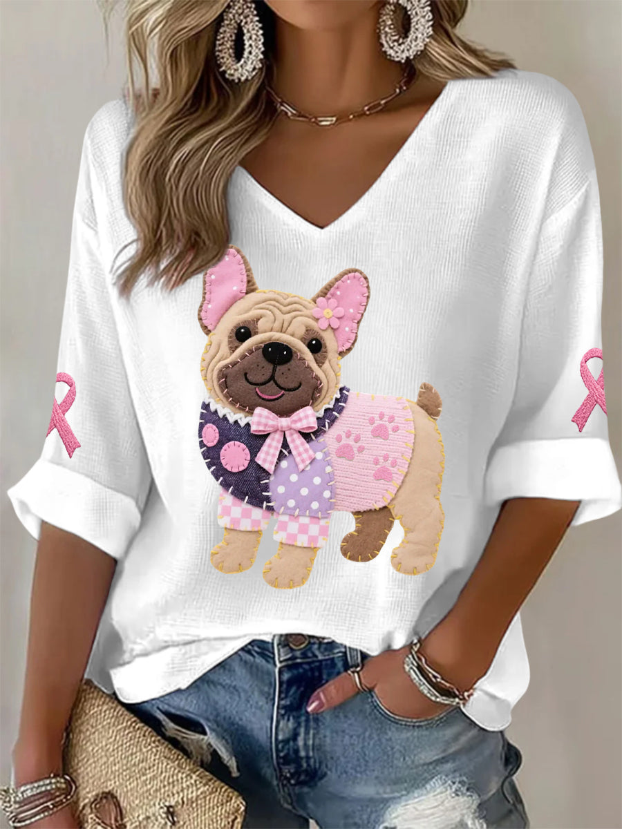 Frauen Rosa Hund Rosa Band Brustkrebs Sensi bilisierung Unterstützung Langarm-Top