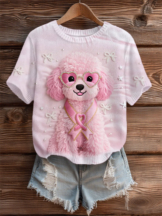 Frauen Rosa Hund Rosa Band Brustkrebs Sensi bilisierung T-Shirt
