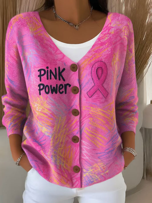 Damen-Strickjacke mit rosa Farbband druck