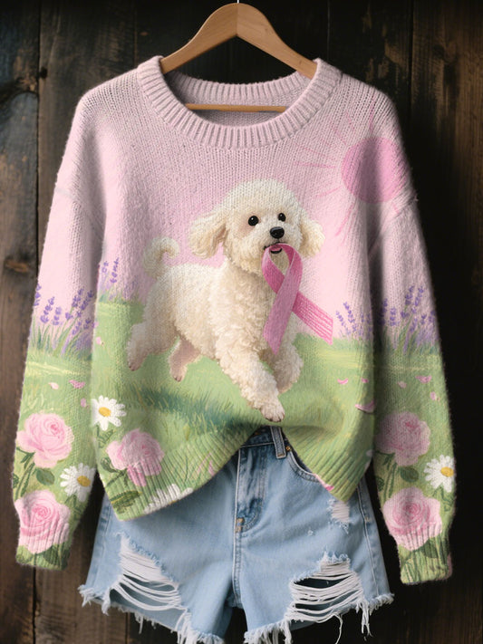 Damen rosa Band und Hunde druck Casual Top