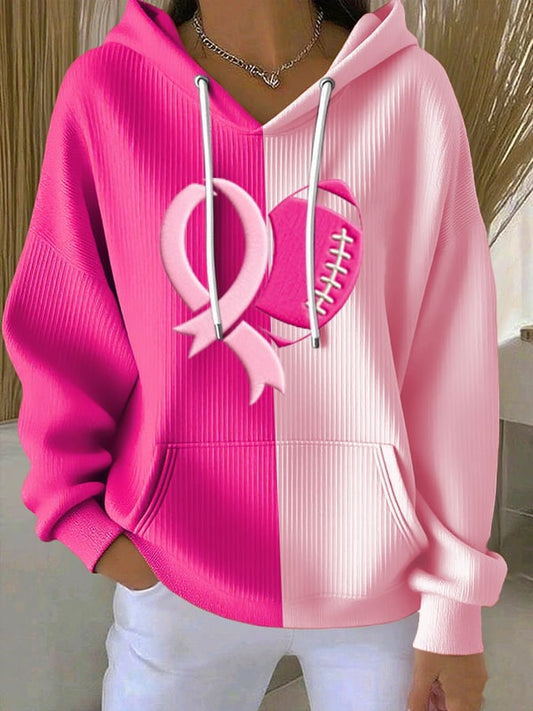 Frauen fußball kombiniert mit Brustkrebs Kapuzen-Sweatshirt mit Taschen