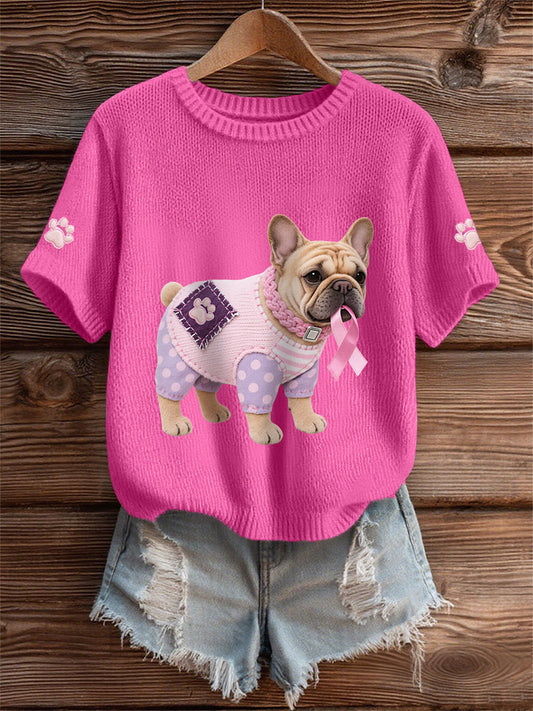 Frauen Rosa Hund Rosa Band Brustkrebs Sensi bilisierung T-Shirt
