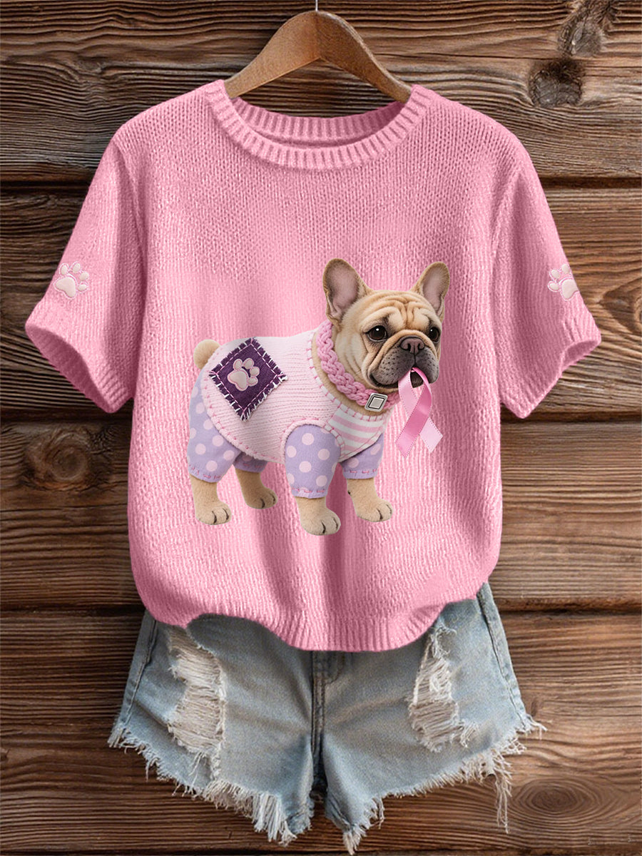 Frauen Rosa Hund Rosa Band Brustkrebs Sensi bilisierung T-Shirt
