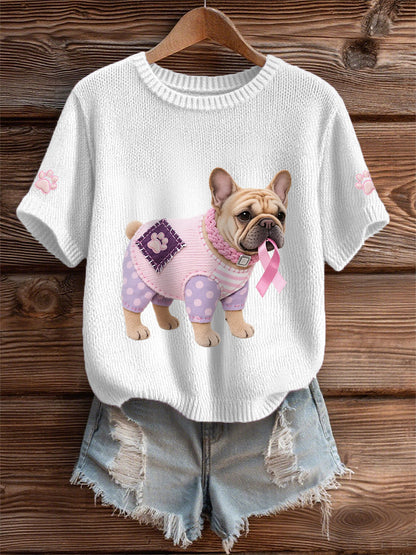 Frauen Rosa Hund Rosa Band Brustkrebs Sensi bilisierung T-Shirt