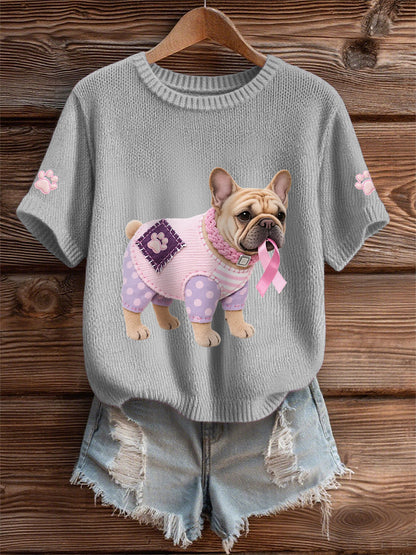 Frauen Rosa Hund Rosa Band Brustkrebs Sensi bilisierung T-Shirt