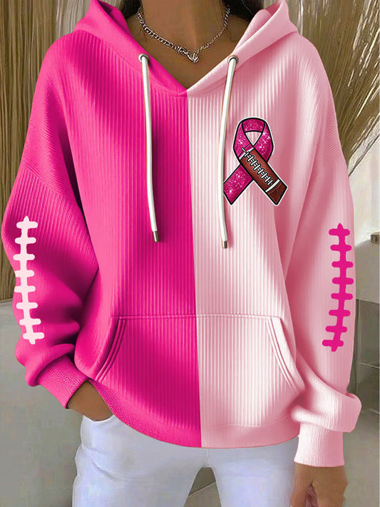 Frauen Brustkrebs Bewusstsein Rugby Pink Ribbon Print Casual Hoodie