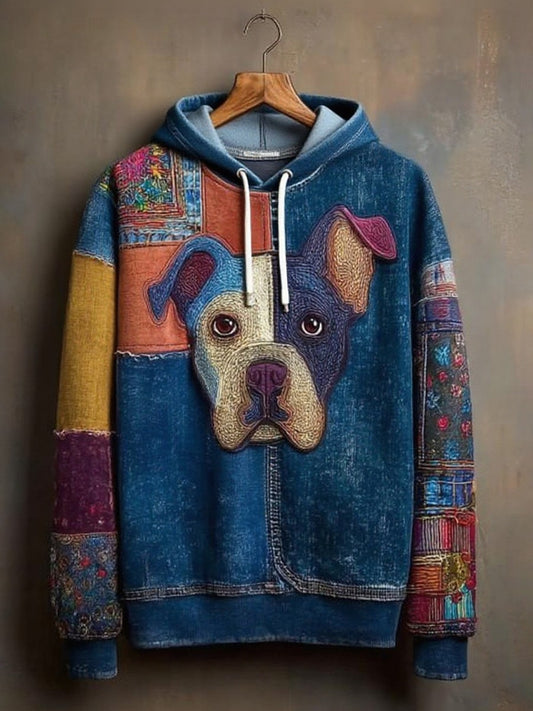 Denim Dog Print Kunst Casual Hoodie