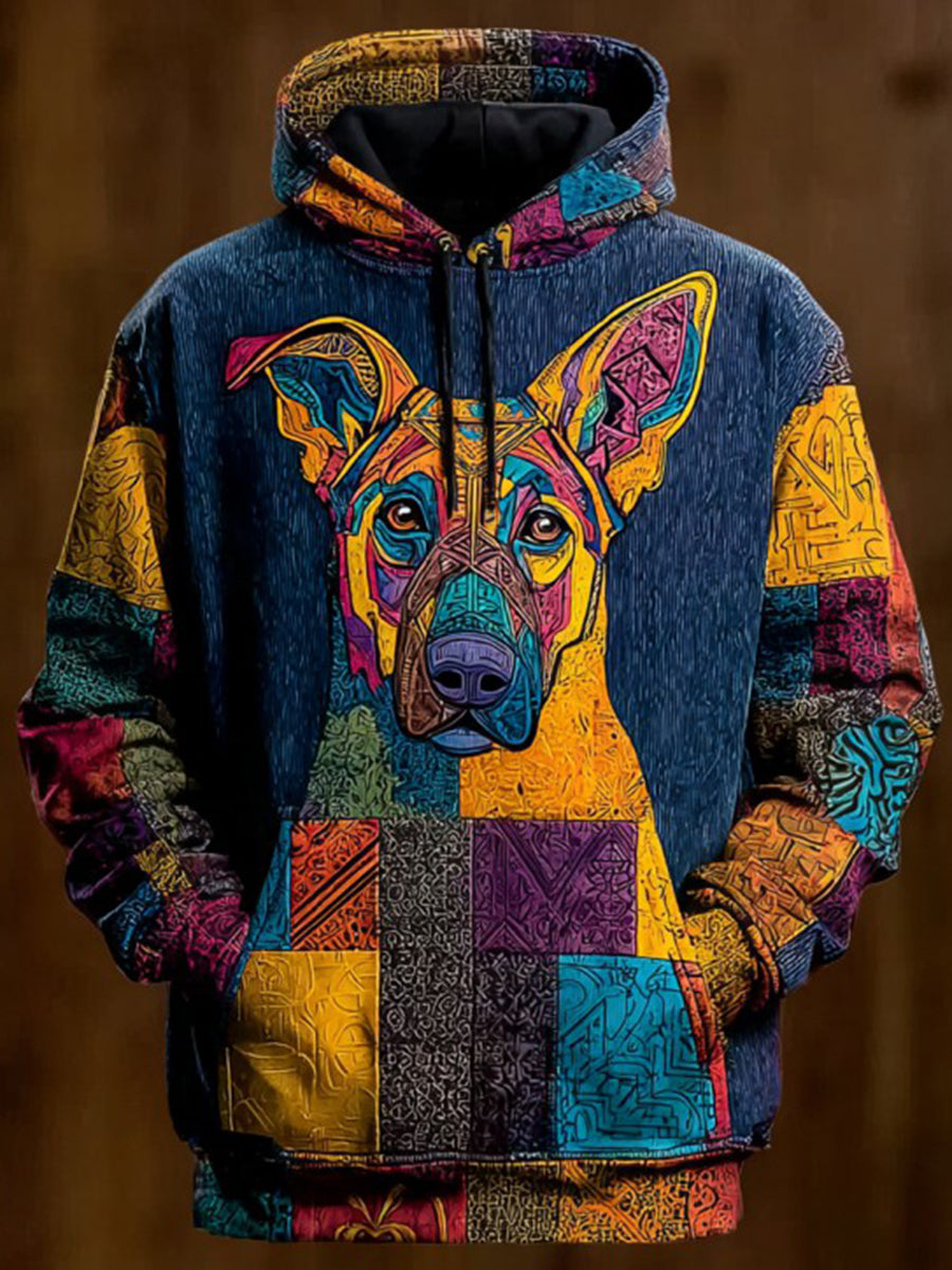 Vintage Patchwork Hunde druck Kunst Casual Hoodie