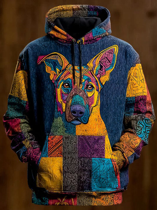 Vintage Patchwork Hunde druck Kunst Casual Hoodie